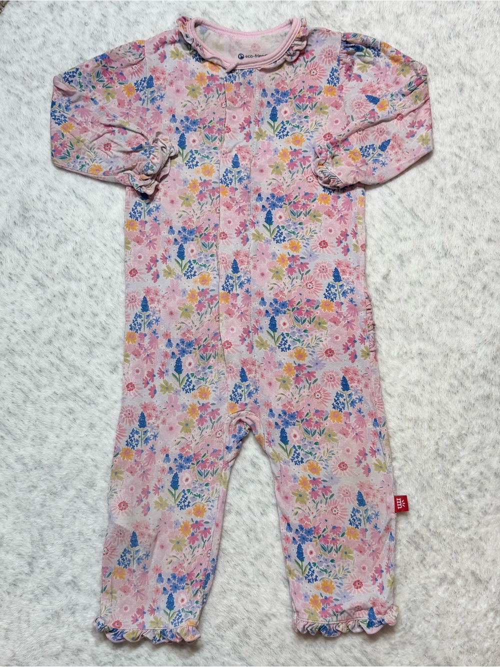 Magnetic Me Pink Floral Ruffle Footless Sleeper 6-9M Baby Girl Modal Bloom